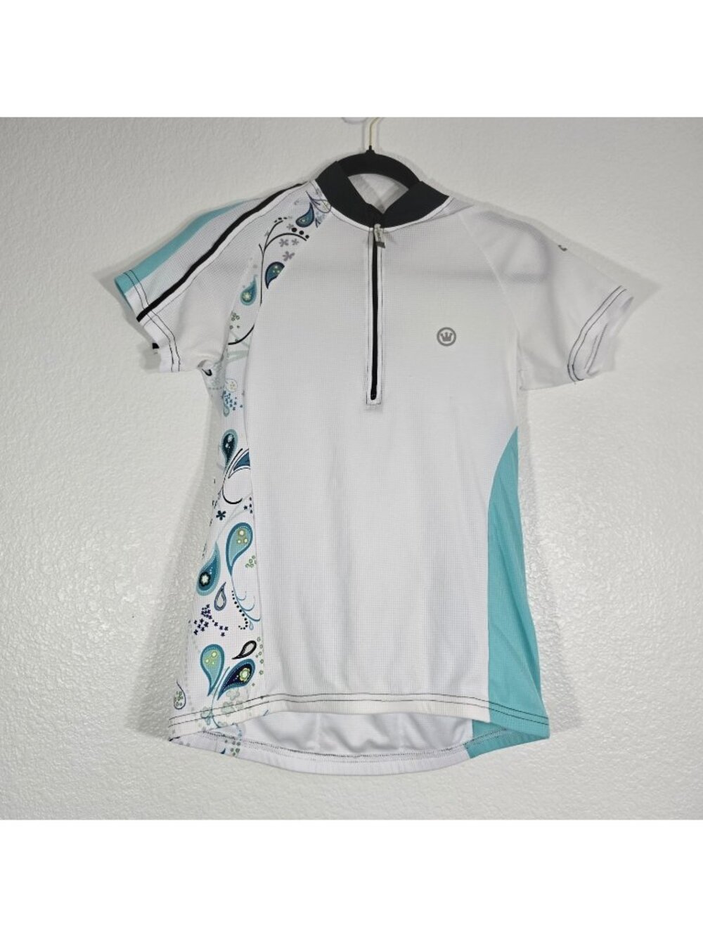 Canari Cycling Jersey Women Small 1/4 Zip White Paisley Stretch Sporty